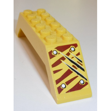 yellow slope 45 10 x 2 x 2 double with 4 rivets and 3 claw scratch marks on dark red tiger stripes pattern model right side back sticker - set 5885