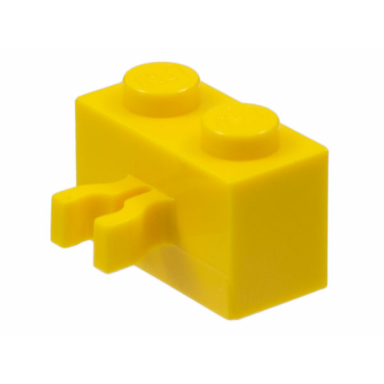 yellow brick modified 1 x 2 with clip vertical grip undetermined type