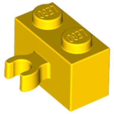 yellow brick modified 1 x 2 with open o clip thick vertical grip