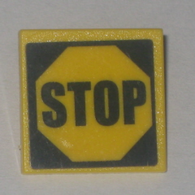 yellow road sign 2 x 2 square with clip with black stop in octagon pattern sticker - set 4855