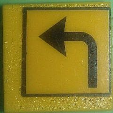 yellow road sign 2 x 2 square with clip with arrow left turn pattern sticker - set 7243