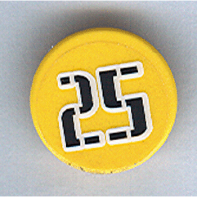 yellow road sign 2 x 2 round with clip with black 25 with white outline pattern sticker - set 3424