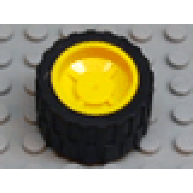 yellow wheel 18mm d x 14mm with black tire 24 x 14 shallow tread 30285 30648