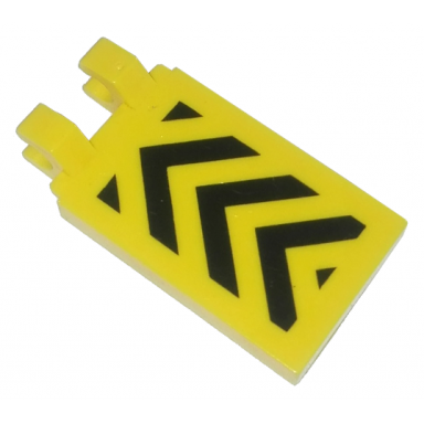 yellow tile modified 2 x 3 with 2 clips angled with black and yellow danger chevrons pattern