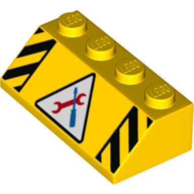 yellow slope 45 2 x 4 with dual danger stripes and workshop tools pattern