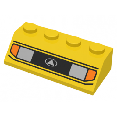 yellow slope 45 2 x 4 with silver car headlights orange signal lights black grille with white triangle in oval logo pattern