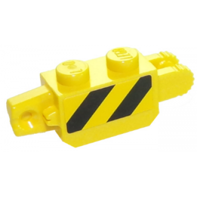 yellow hinge brick 1 x 2 locking with black and yellow thin danger stripes yellow corners pattern on both sides stickers - set 60123