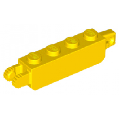 yellow hinge brick 1 x 4 locking with 1 finger vertical end and 2 fingers vertical end