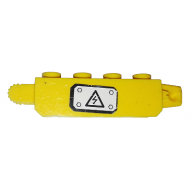 yellow hinge brick 1 x 4 locking with black electricity danger sign on white background pattern model right side sticker - set 7248