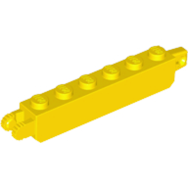 yellow hinge brick 1 x 6 locking with 1 finger vertical end and 2 fingers vertical end