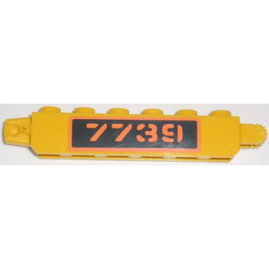 yellow hinge brick 1 x 6 locking with orange 7739 on black background pattern on both sides stickers - set 7739