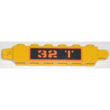 yellow hinge brick 1 x 6 locking with orange 32 t on black background pattern on both sides stickers - set 7739