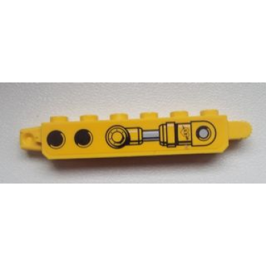 yellow hinge brick 1 x 6 locking with 2 black holes and piston pattern on both sides stickers - set 9486