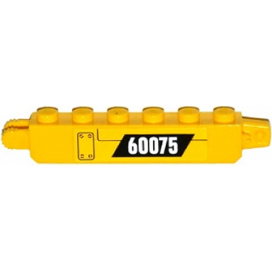 yellow hinge brick 1 x 6 locking with panel and white 60075 on black parallelogram pattern model right side sticker - set 60075