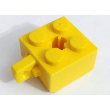 yellow hinge brick 2 x 2 locking with 1 finger vertical and axle hole