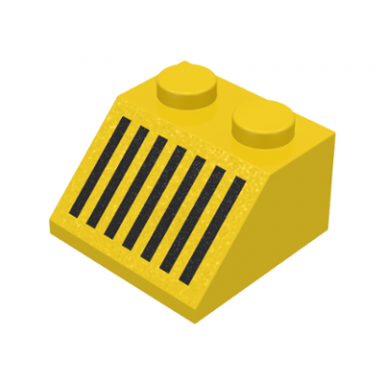 yellow slope 45 2 x 2 with black grille with 7 vertical lines pattern