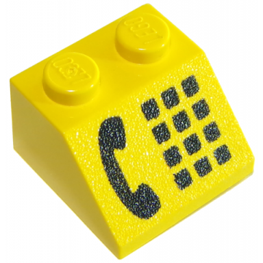 yellow slope 45 2 x 2 with black phone receiver and buttons pattern