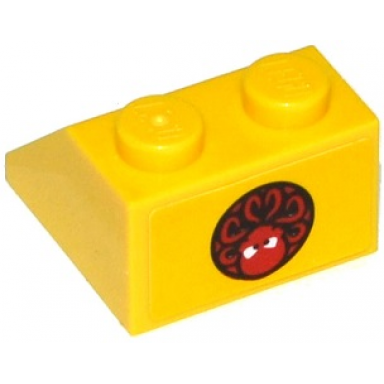 yellow slope 45 2 x 2 with upside down red octopus in black circle marvel hydra logo pattern on end sticker - set 76065