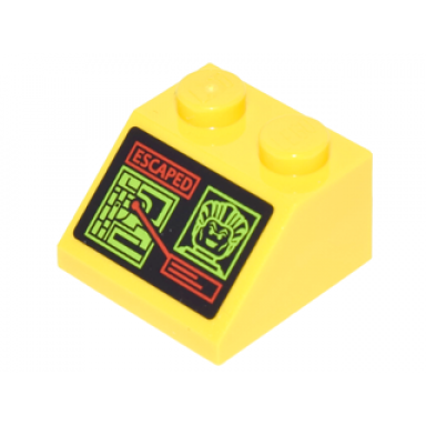yellow slope 45 2 x 2 with screen with lime diagram joker face and red escaped pattern sticker - set 76035