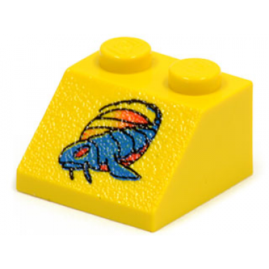 yellow slope 45 2 x 2 with sw blue segmented fish pattern