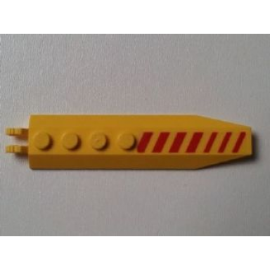 yellow hinge plate 1 x 8 with angled side extensions with red diagonal stripes pattern model left side sticker - set 7712