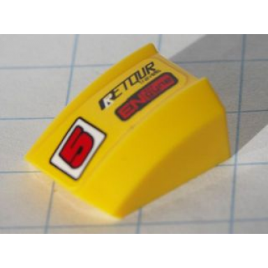 yellow slope curved 2 x 2 lip with red 5 and black retour and red engyne pattern model left side sticker - set 8122