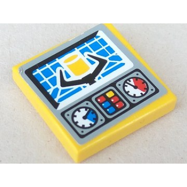 yellow tile 2 x 2 with gauges and crane grab pattern sticker - set 8250