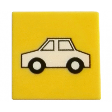 yellow tile 2 x 2 with white car pattern