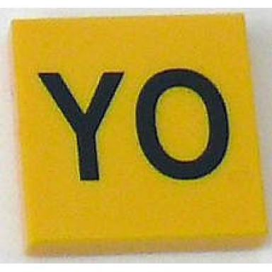 yellow tile 2 x 2 with black yo pattern