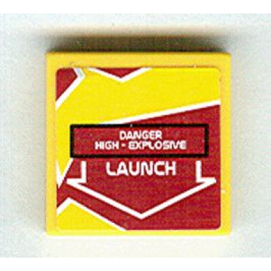 yellow tile 2 x 2 with danger high-explosive and launch on dark red and yellow background pattern sticker - set 8113