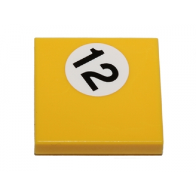 yellow tile 2 x 2 with 12 in white circle pattern sticker - set 40193