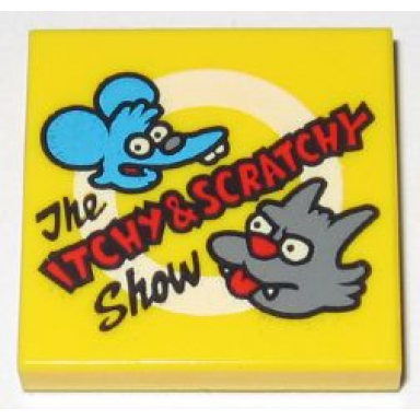 yellow tile 2 x 2 with the itchy scratchy show pattern
