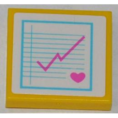 yellow tile 2 x 2 with pink heart and medical chart pattern sticker - set 3188