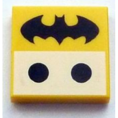 yellow tile 2 x 2 with 2 black dots and batman logo pattern