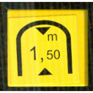 yellow tile 2 x 2 with black triangles and 150 m tunnel low clearance warning pattern sticker - set 8364