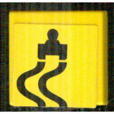 yellow tile 2 x 2 with black race car silhouette over 2 curved track lines pattern sticker - set 8364