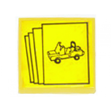yellow tile 2 x 2 with car brochures pattern sticker - set 6390