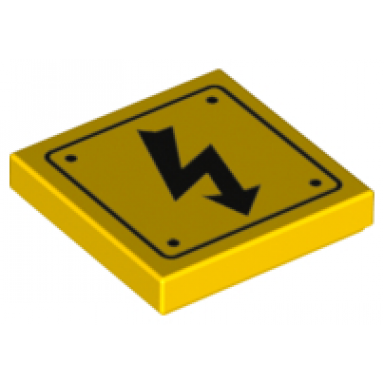 yellow tile 2 x 2 with electricity danger sign and rivets pattern