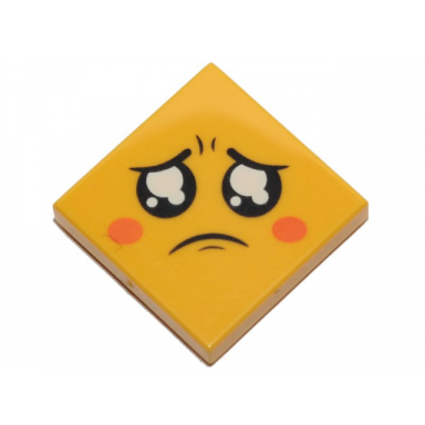 yellow tile 2 x 2 with face sad black eyes with white pupils black eyebrows orange cheeks pattern