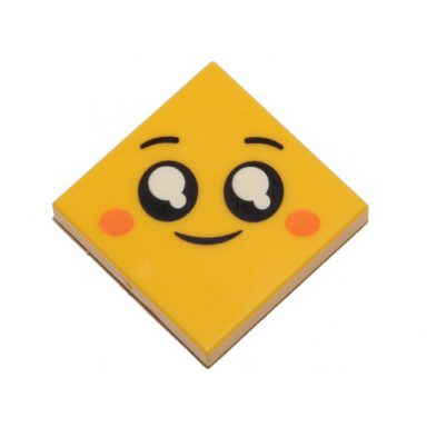 yellow tile 2 x 2 with face smile black eyes with white pupils orange cheeks pattern