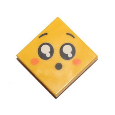 yellow tile 2 x 2 with face surprised black eyes with white pupils raised eyebrows orange cheeks pattern