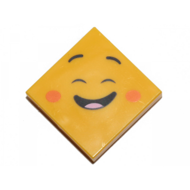 yellow tile 2 x 2 with face cheerful closed eyes raised eyebrows orange cheeks pattern