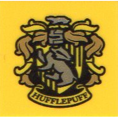 yellow tile 2 x 2 with hp hufflepuff house crest pattern