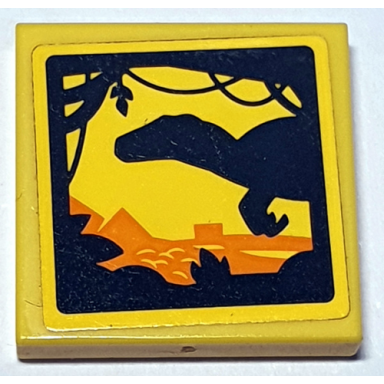 yellow tile 2 x 2 with dinosaur shadow play in front of landscape on yellow background pattern sticker - set 75934