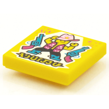yellow tile 2 x 2 with beatbit album cover - cowboy dancer with two revolver guns pattern