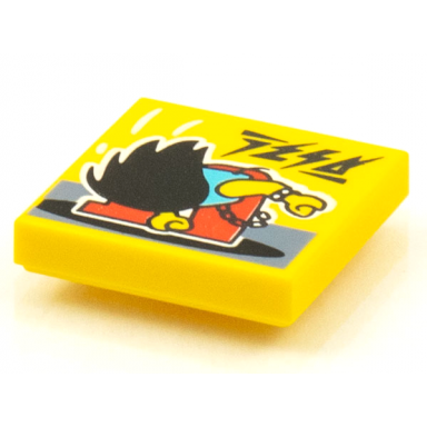 yellow tile 2 x 2 with beatbit album cover - stooped minifigure headbanger pattern