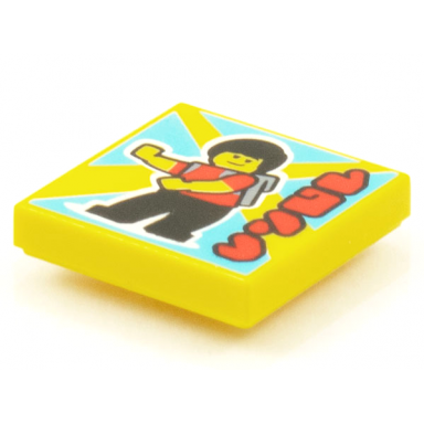 yellow tile 2 x 2 with beatbit album cover - minifigure with backpack dancing pattern