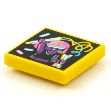 yellow tile 2 x 2 with beatbit album cover - dark purple girl with glowsticks pattern