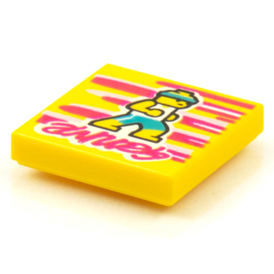 yellow tile 2 x 2 with beatbit album cover - runner on magenta and bright pink stripes background pattern