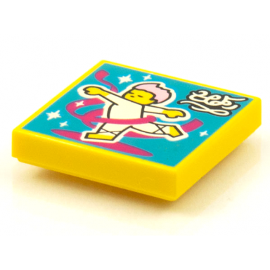 yellow tile 2 x 2 with beatbit album cover - ballet dancer with magenta streamer pattern